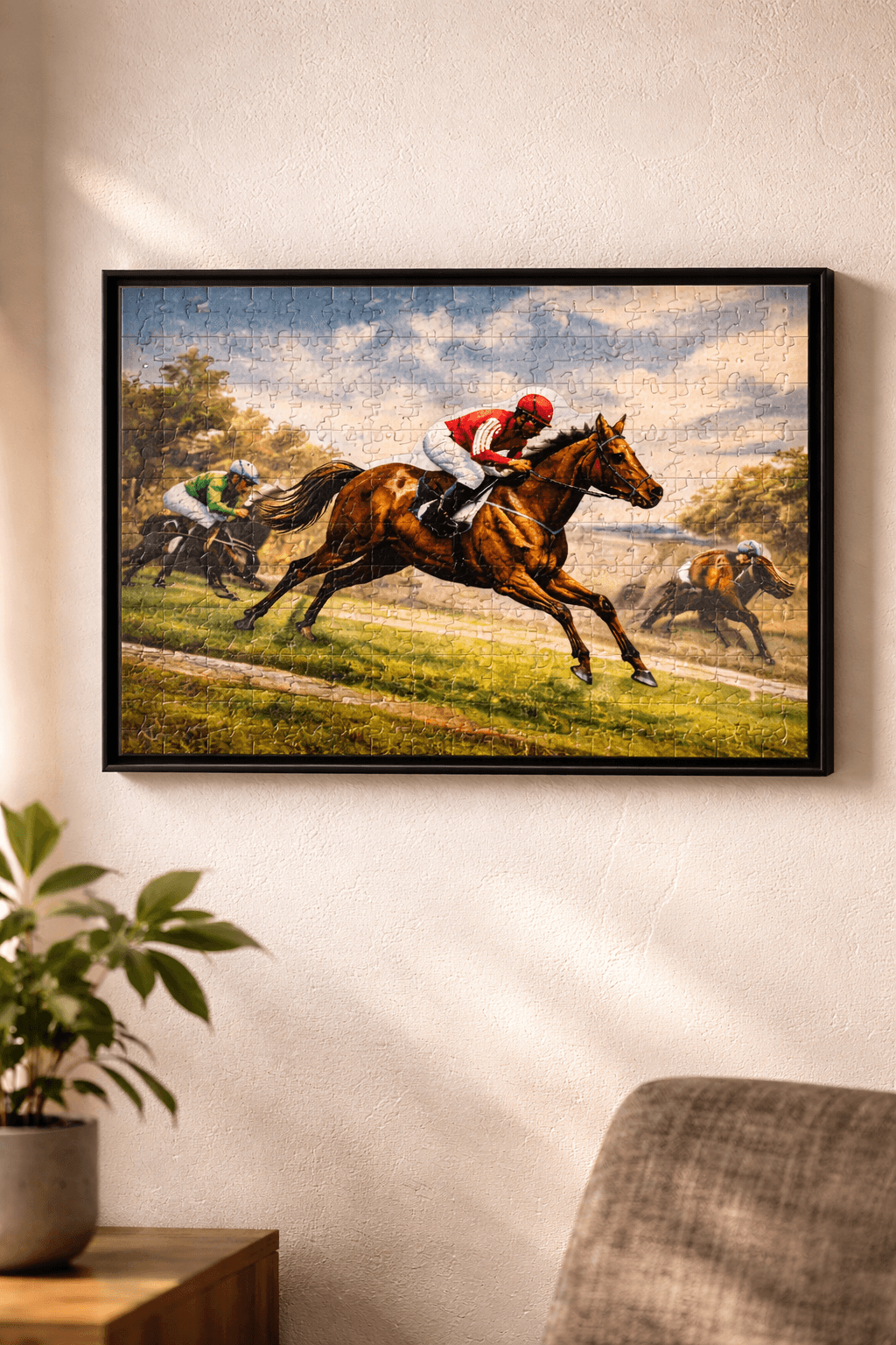 A Whittled Original displayed as framed wall art in a styled home